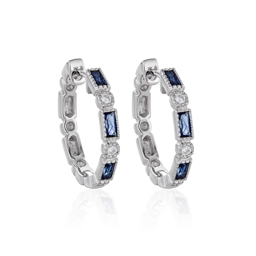 White Gold 21mm Sapphire and Diamond Hoops