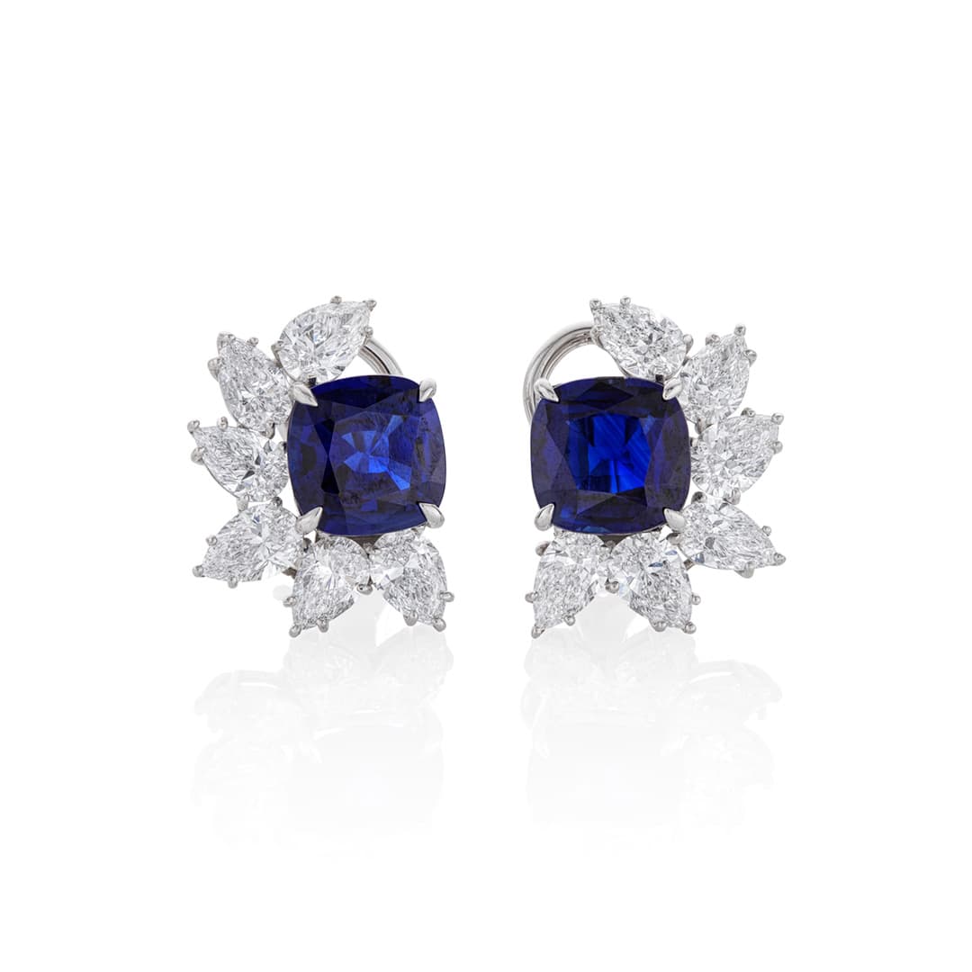 Sapphire and Diamond Asymmetrical White Gold Earrings 0