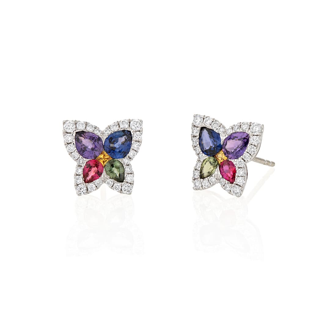 Multicolor Sapphire and Diamond Butterfly Stud Earrings 0