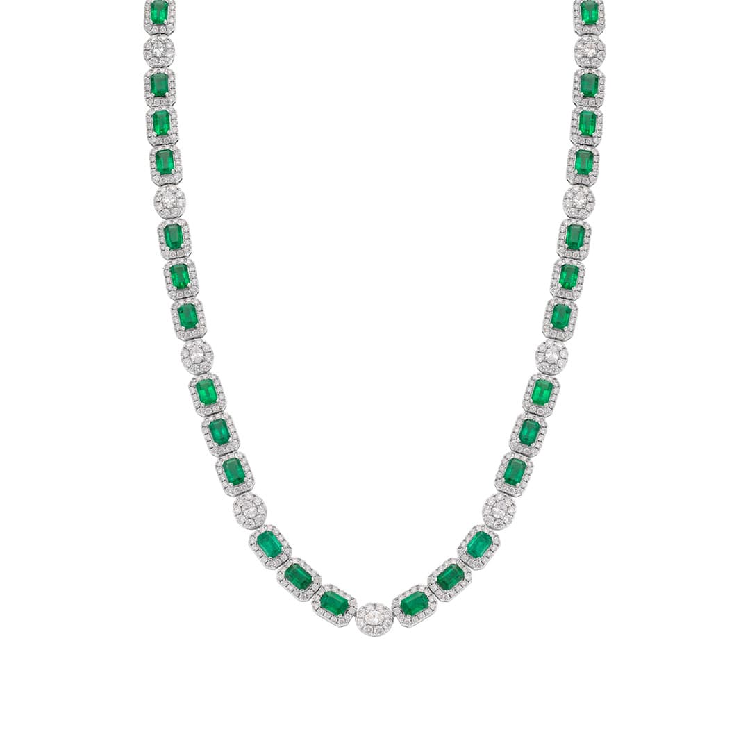 Emerald and Diamond Halo Link Necklace