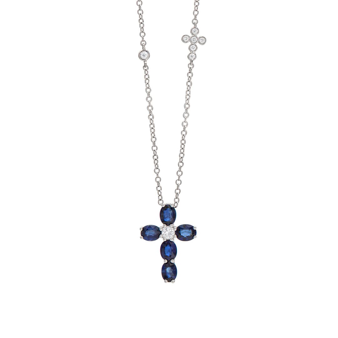 Sapphire and Diamond Two-Cross Necklace