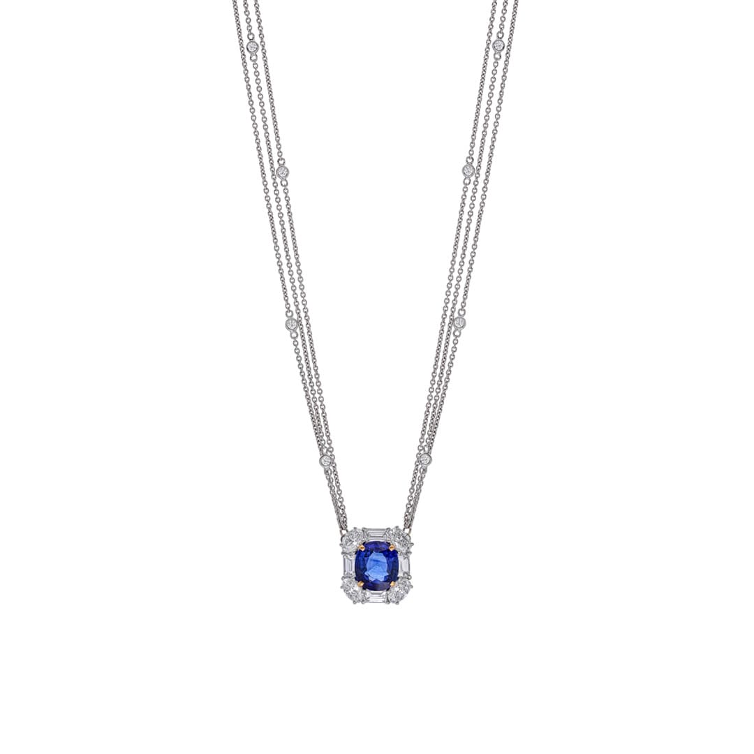 Triple-Strand Sapphire and Diamond Pendant Necklace 0