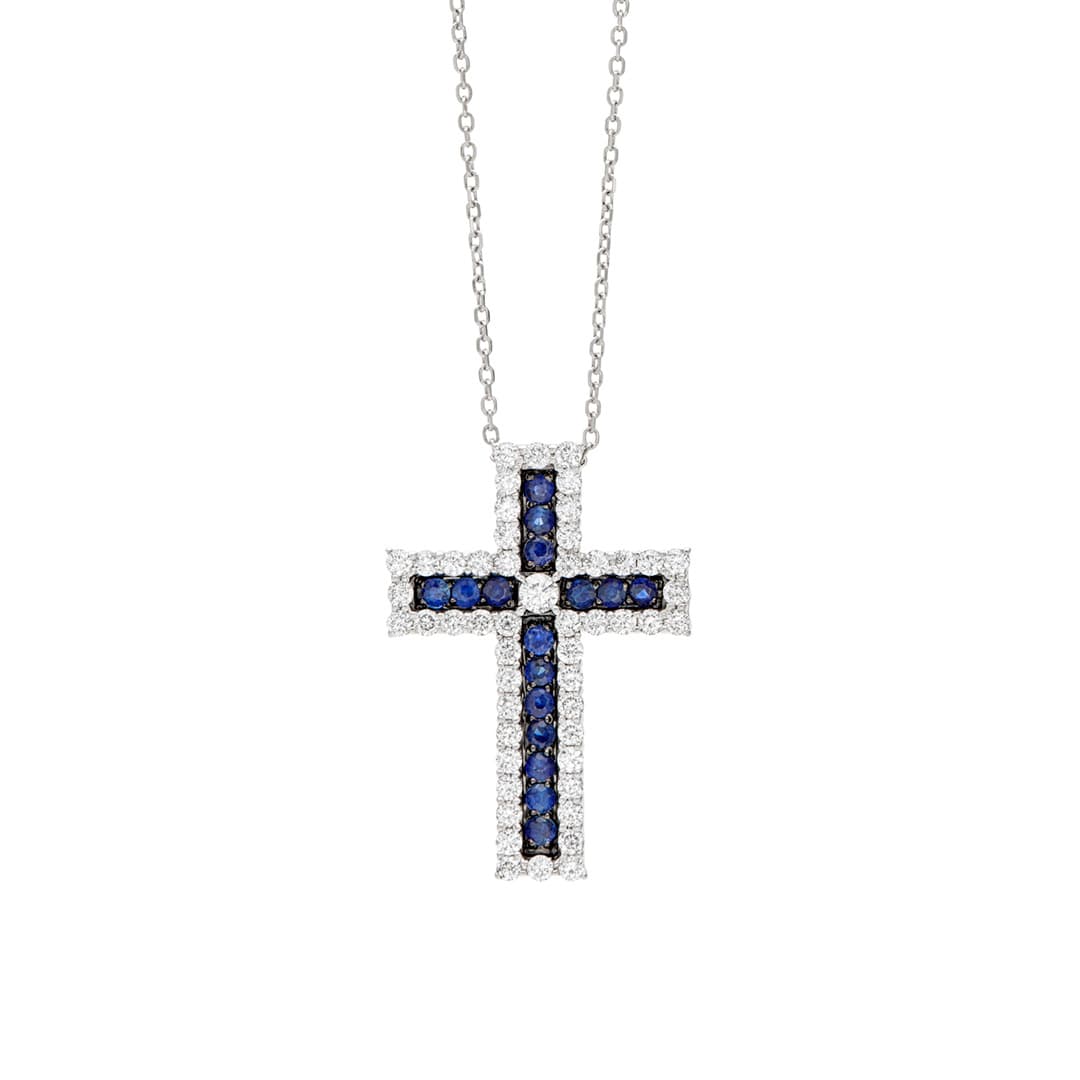 Diamond and Sapphire Cross Necklace