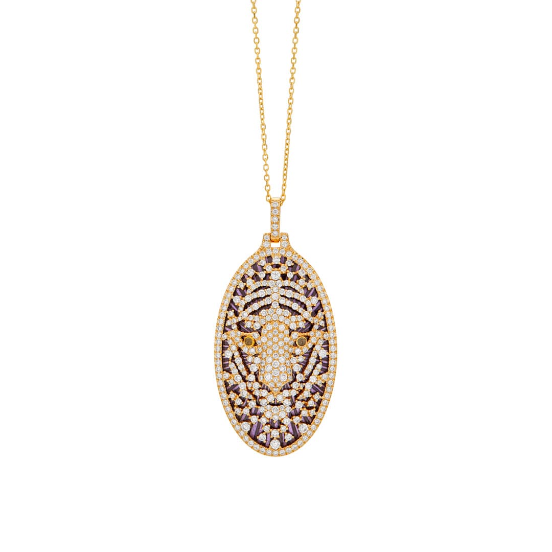 Tiger Face Diamond Pendant Necklace