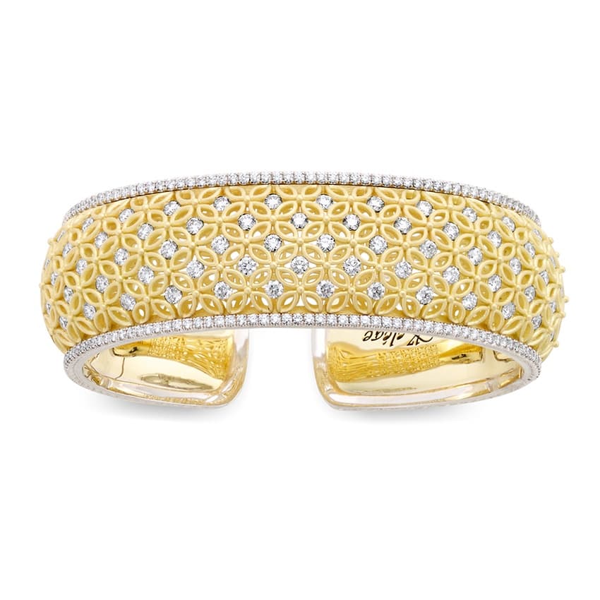 Yellow Gold Lace Diamond Cuff Bracelet