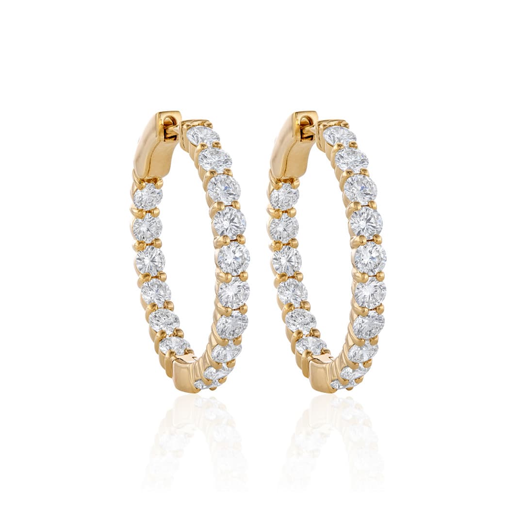 Three Carat Round Diamond In Out Hoop Earrings in Yellow Gold 0