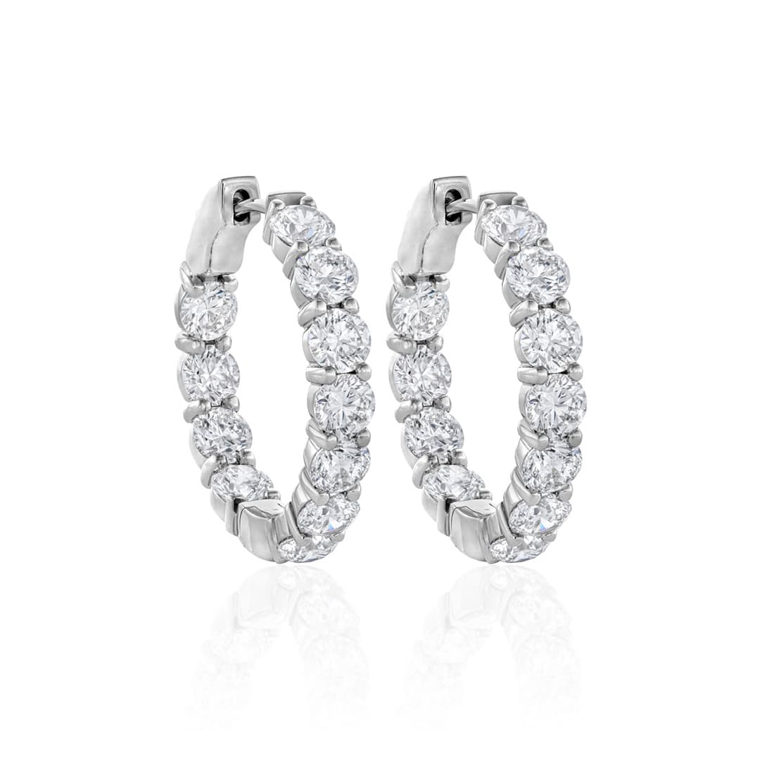 Seven Carat Round Diamond In Out Hoop Earrings in White Gold 0