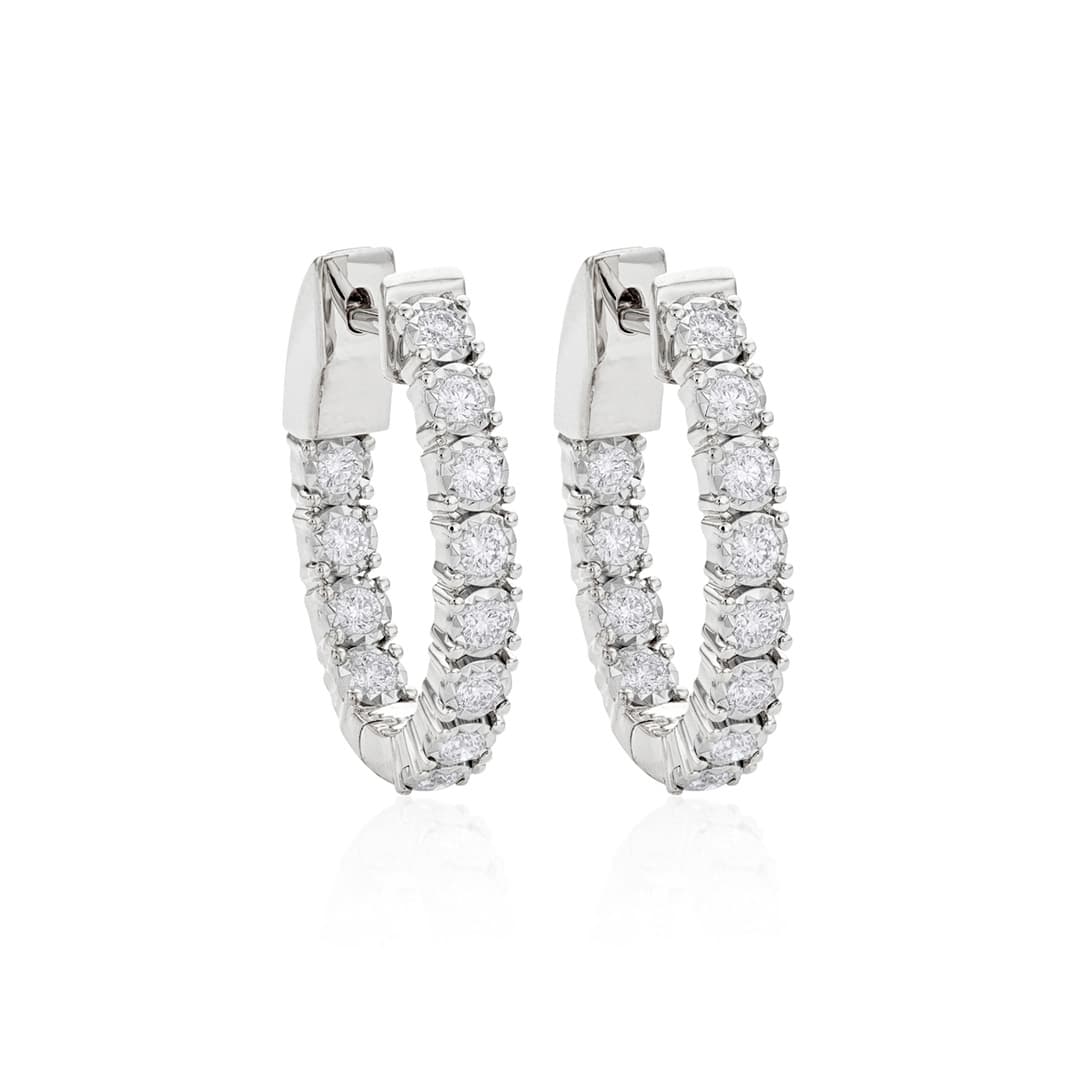 Half Carat 14mm Diamond In Out Hoops in White Gold