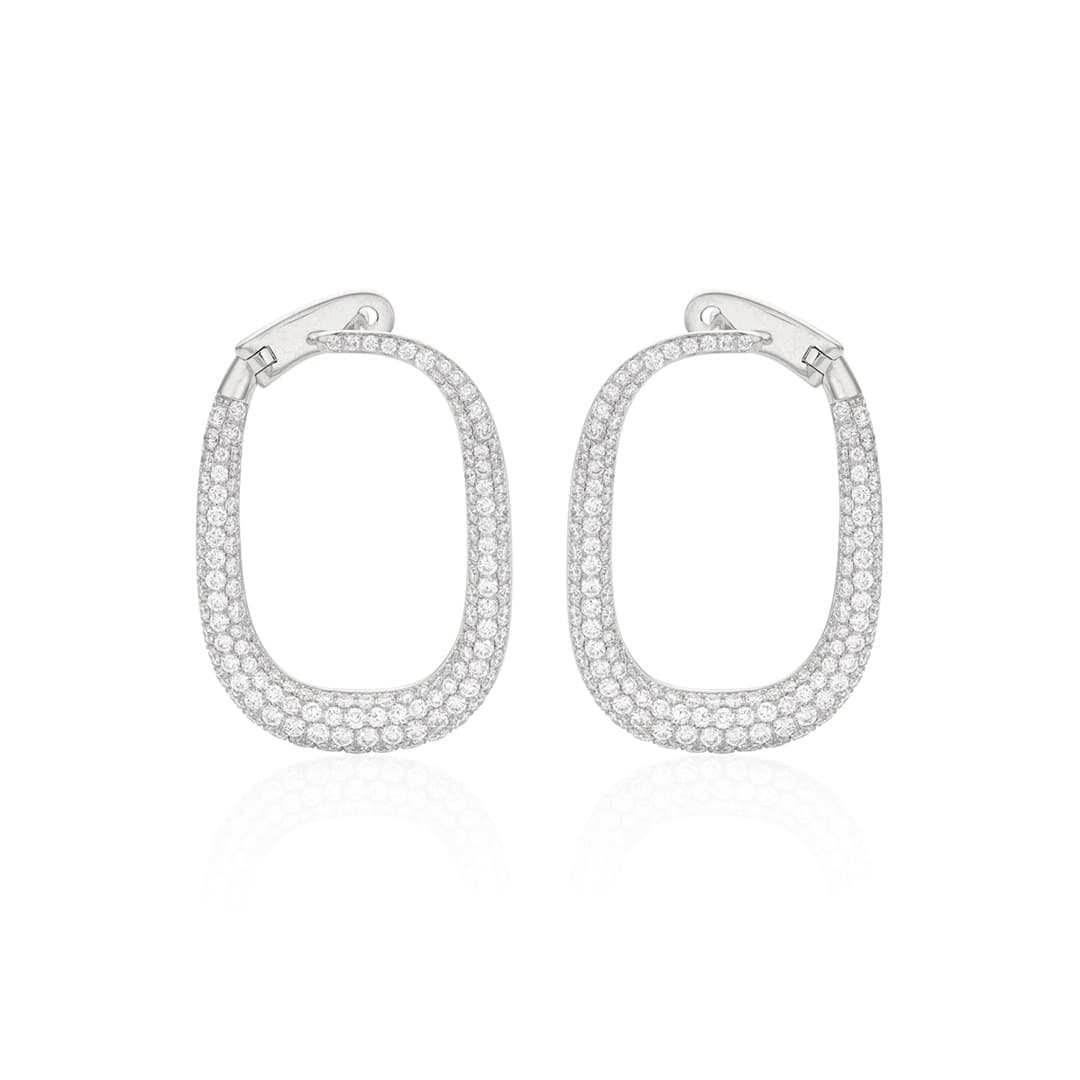 Front Facing Pave Diamond Cushion Shaped Hoops, 29mm