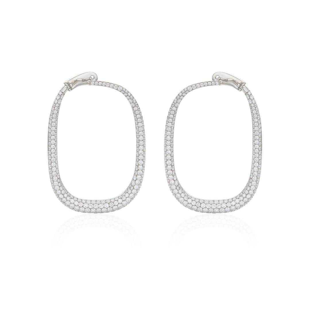 Front Facing Pave Diamond Cushion Shaped Hoops, 42mm