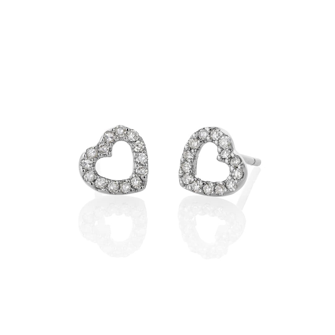 Petite Open Heart Earrings with Diamonds in White Gold