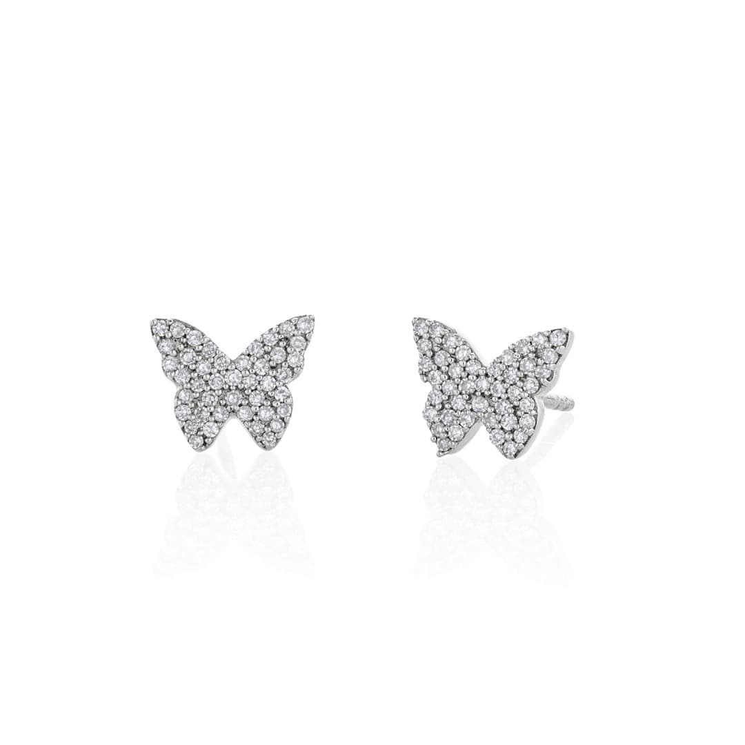 Pave Diamond Butterfly Stud Earrings in 18K White Gold