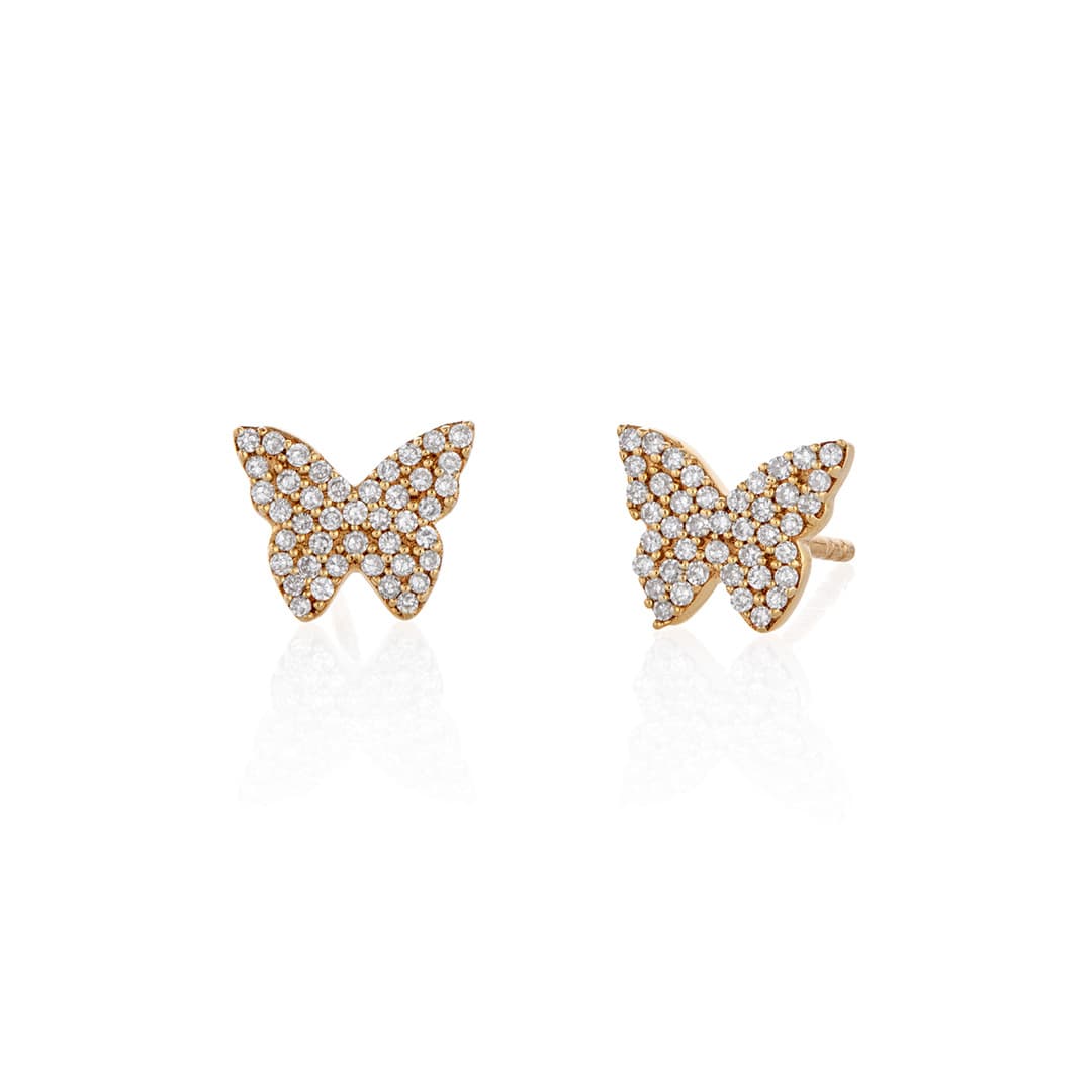 14K Yellow Gold Pave Diamond Butterfly Earrings 0