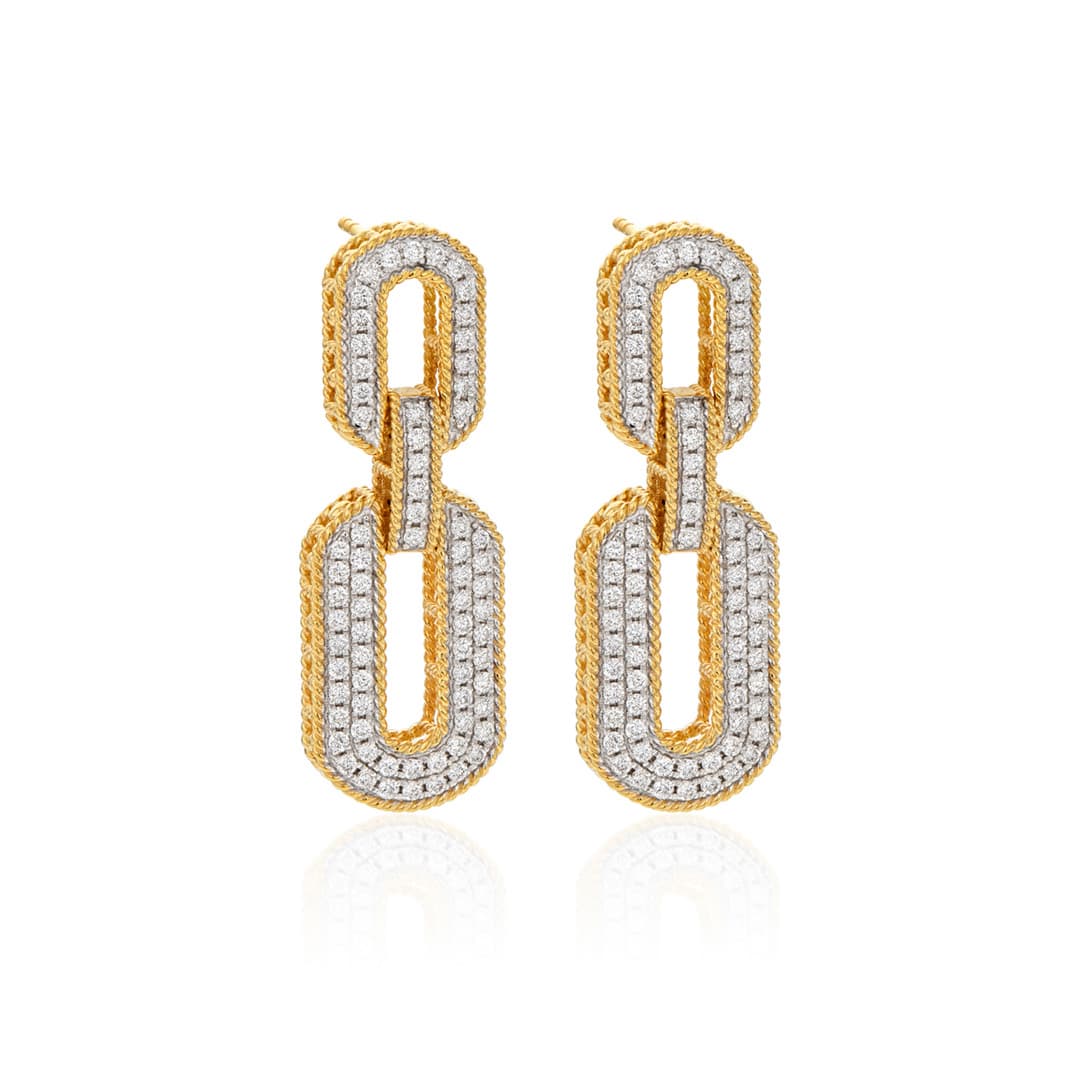 Oval Link Diamond Dangle Earrings with Rope Detail