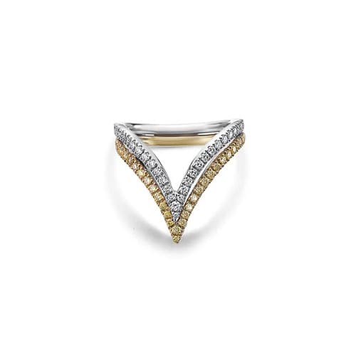 Charles Krypell Two Tone White and Yellow Gold and Diamond Double-V Ring