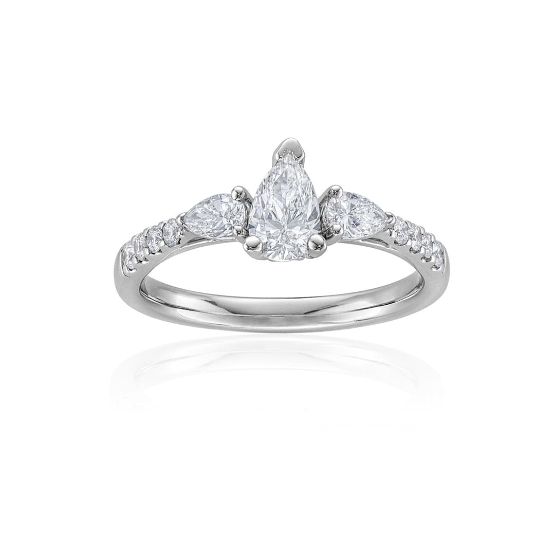 Three-Stone Pear Shape White Gold Diamond Engagement Ring 0