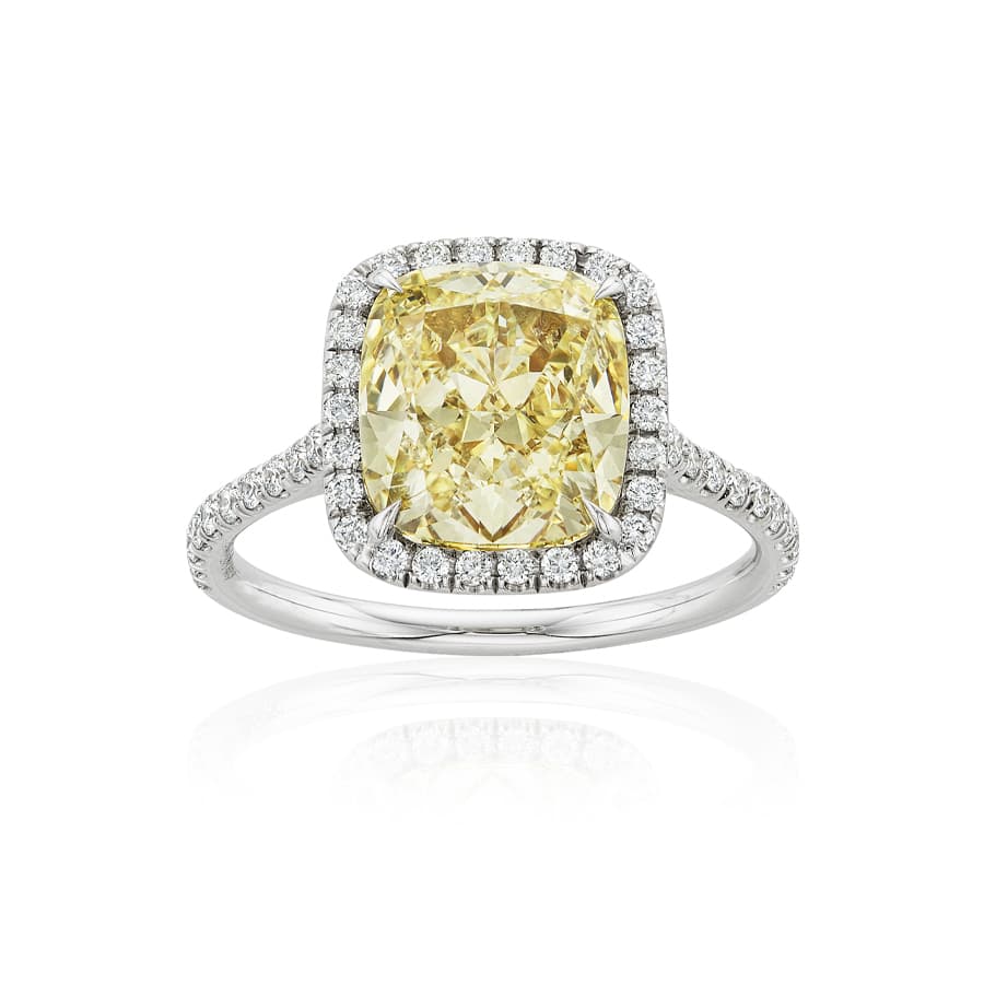 3.87 CT Cushion Cut Yellow Gold Diamond Engagement Ring