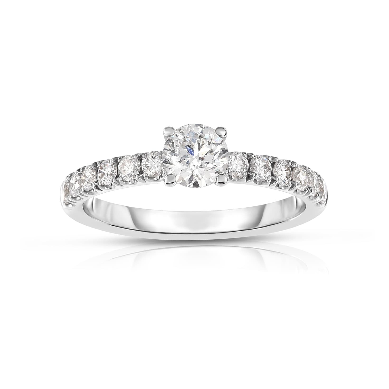 White Gold Pave Diamond Engagement Ring with .50 CT Round Diamond Center 0