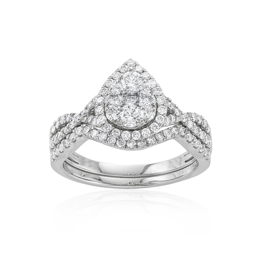 1.00 CTW Pear Shape Diamond Cluster Bridal Ring Set