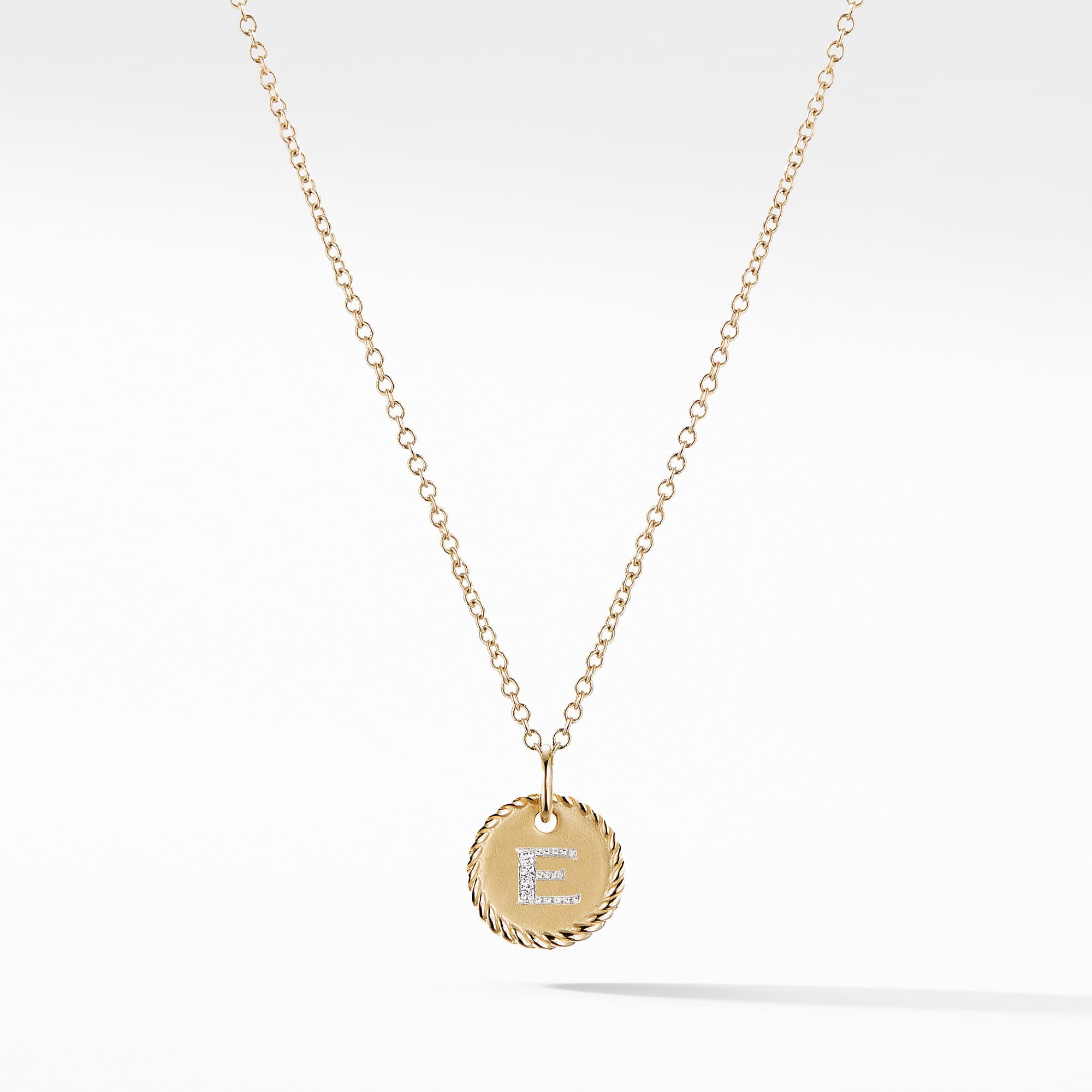 David Yurman E initial Charm Necklace with Diamonds in Yellow Gold