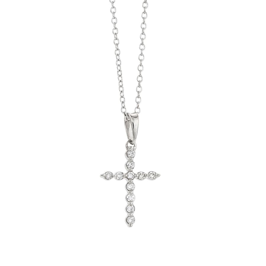 Sterling Silver Round Diamond Cross Necklace