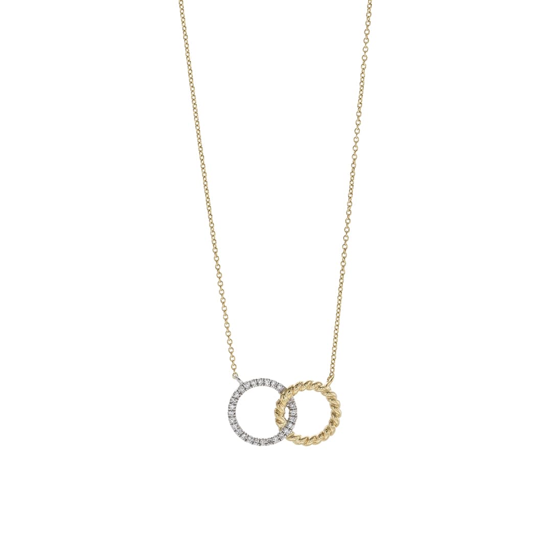 Twisted Yellow Gold and Diamond Open Circles Necklace