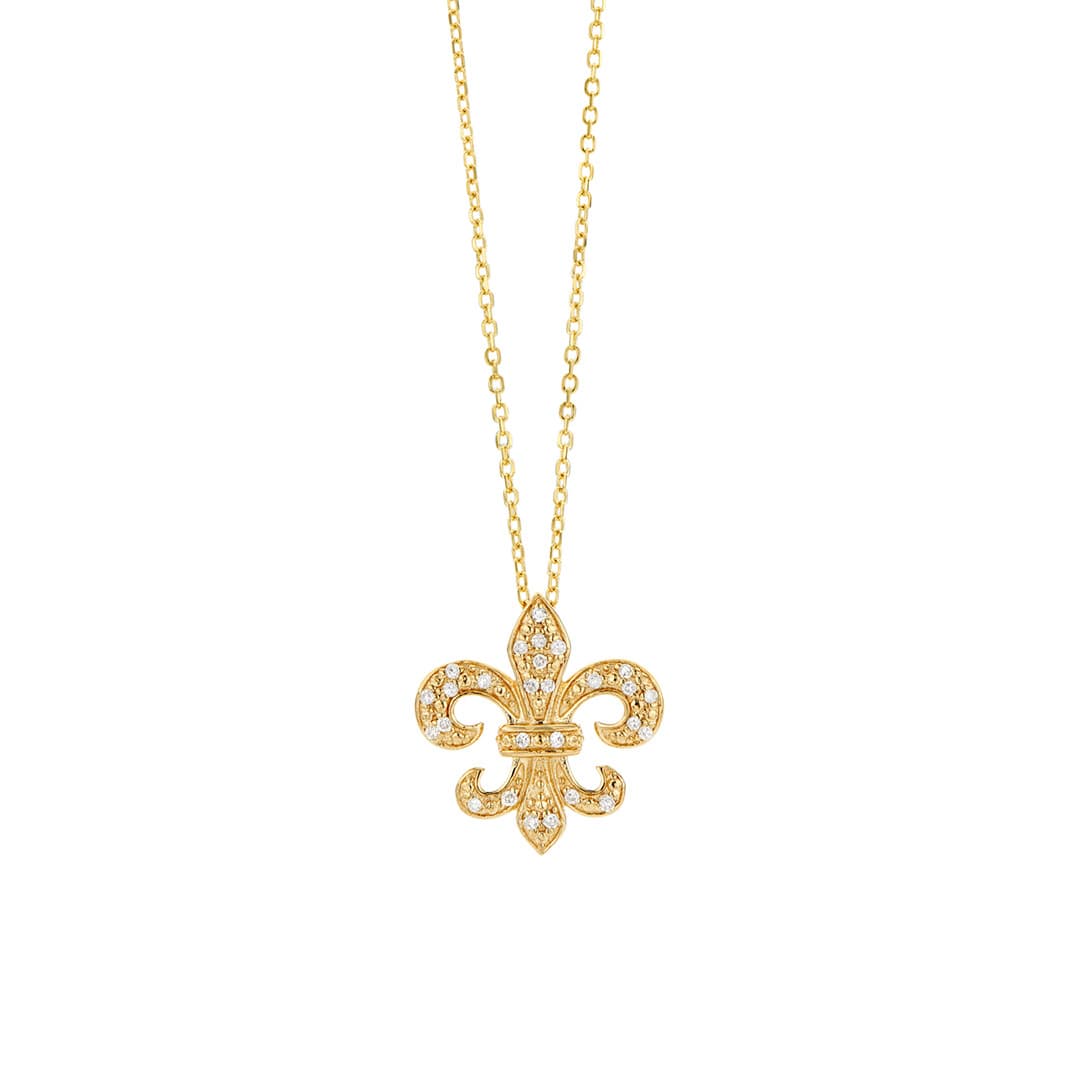 14k Yellow Gold Fleur de Lis Pendant Necklace with Diamonds 0