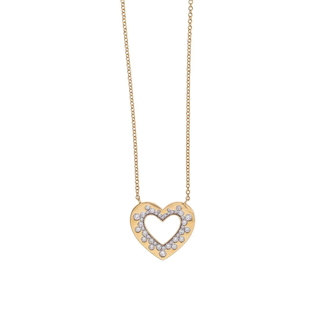 Diamond Accented Open Heart Yellow Gold Necklace