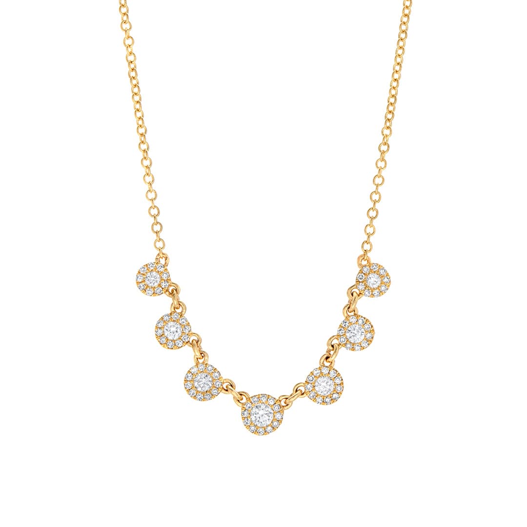 Graduated Halo Diamond Smile Necklace in Yellow Gold