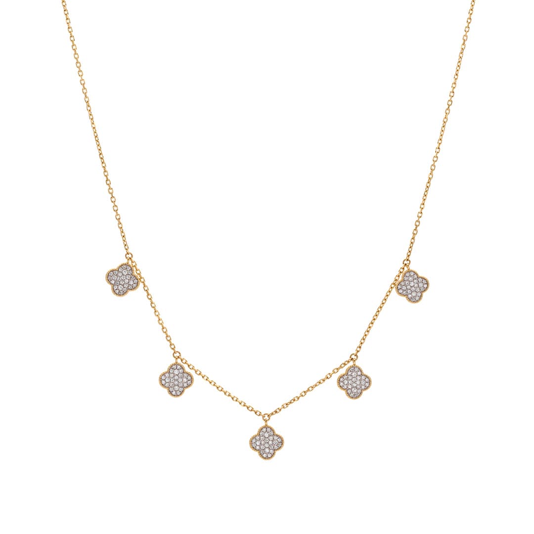 Five Station Pave Diamond Clover Dangle Necklace