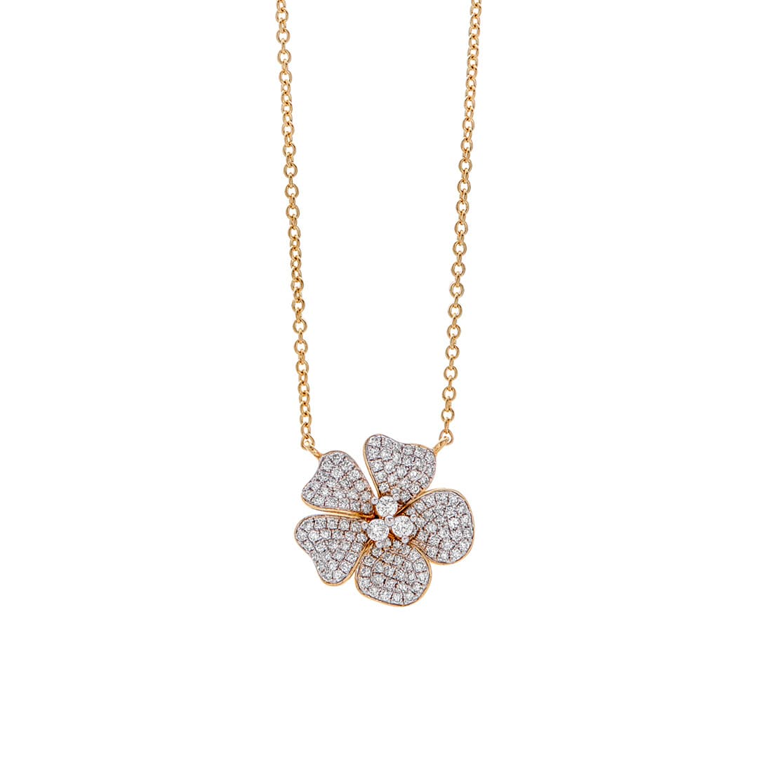 Yellow Gold Pave Diamond Flower Necklace 0