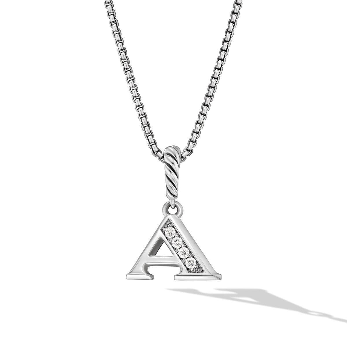 David Yurman Pavé Diamond Initial A Pendant Necklace in Sterling Silver