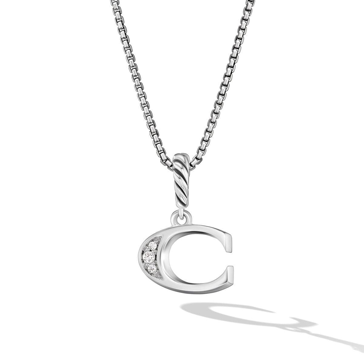 David Yurman Pavé Diamond Initial C Pendant Necklace in Sterling Silver