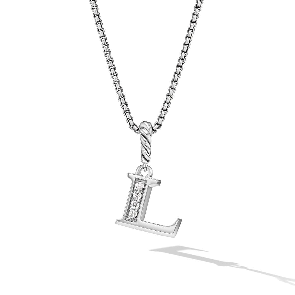 David Yurman Pavé Diamond Initial L Pendant Necklace in Sterling Silver