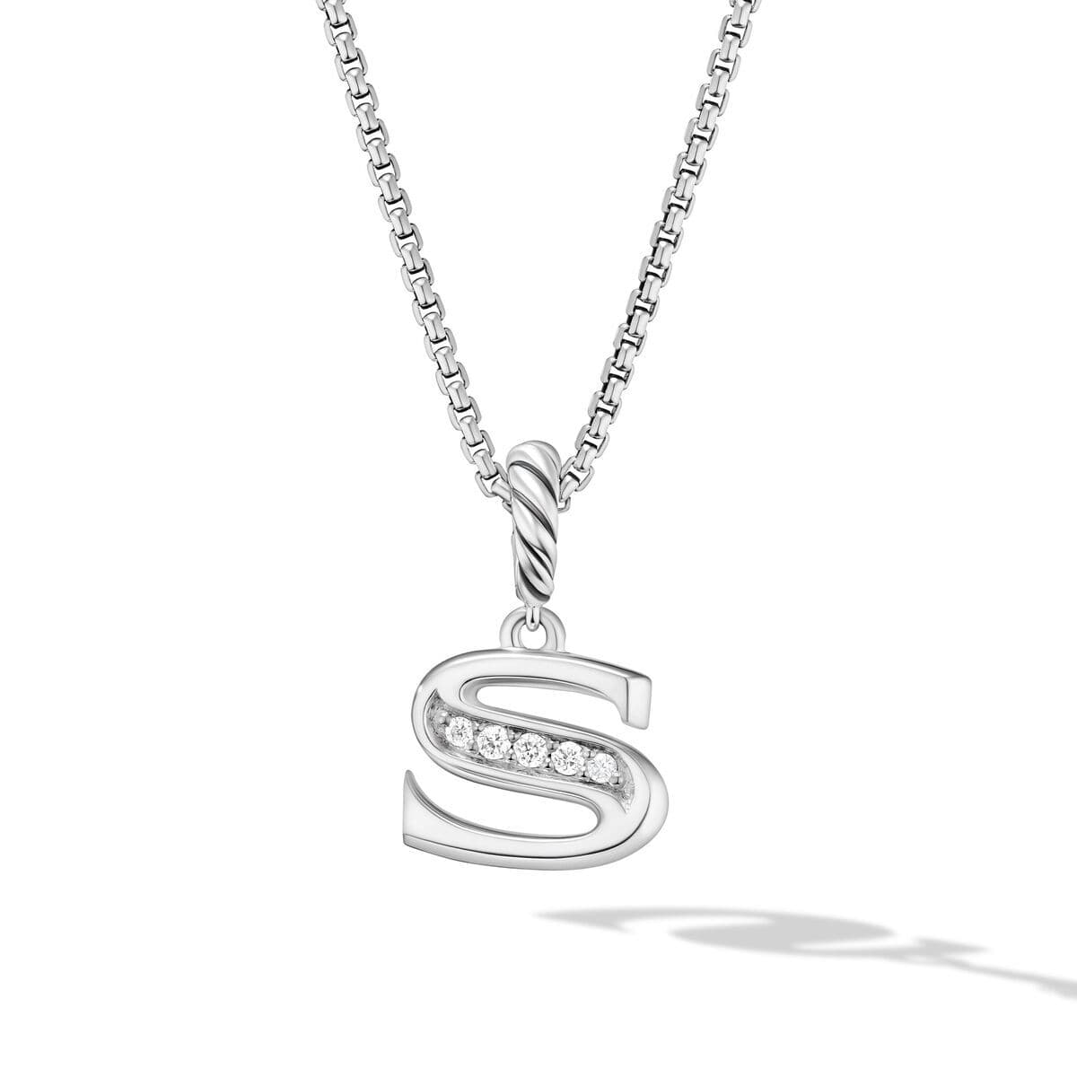 David Yurman Pavé Diamond Initial S Pendant Necklace in Sterling Silver