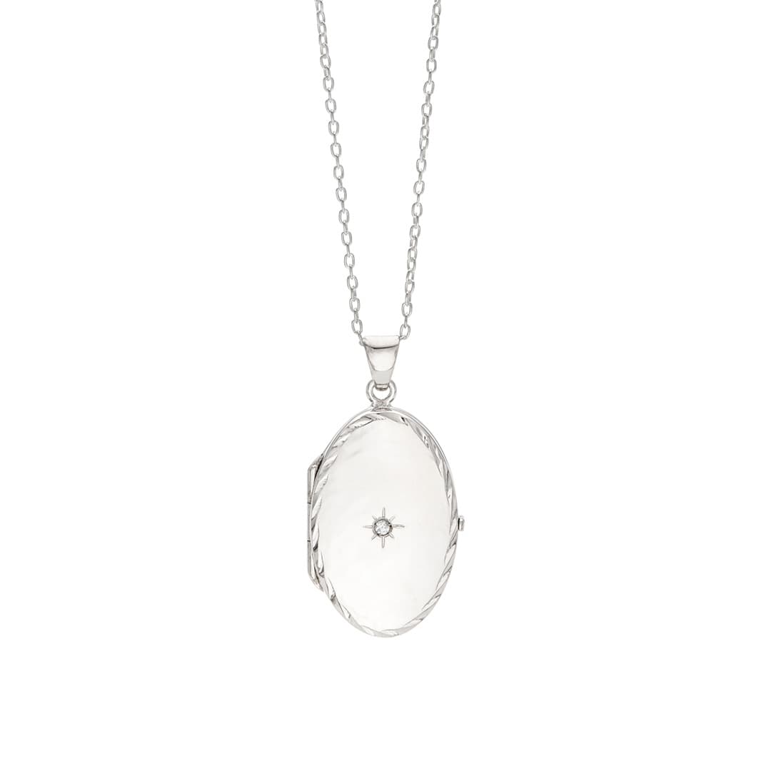 Oval Sterling Silver Locket with Diamond 0