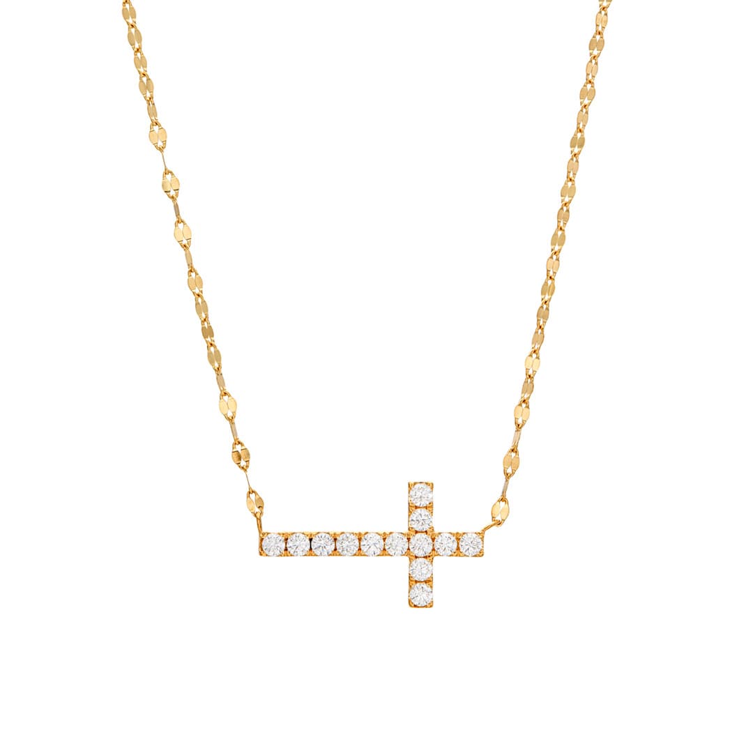 Diamond Sideways Cross Necklace with Fancy Link Chain
