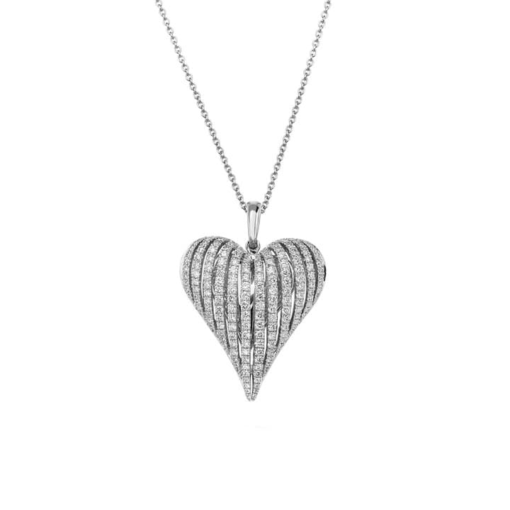 Charles Krypell Large Diamond White Gold Angel Heart Necklace