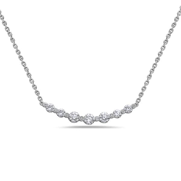 Charles Krypell White Gold Curved Diamond Bar Necklace 0