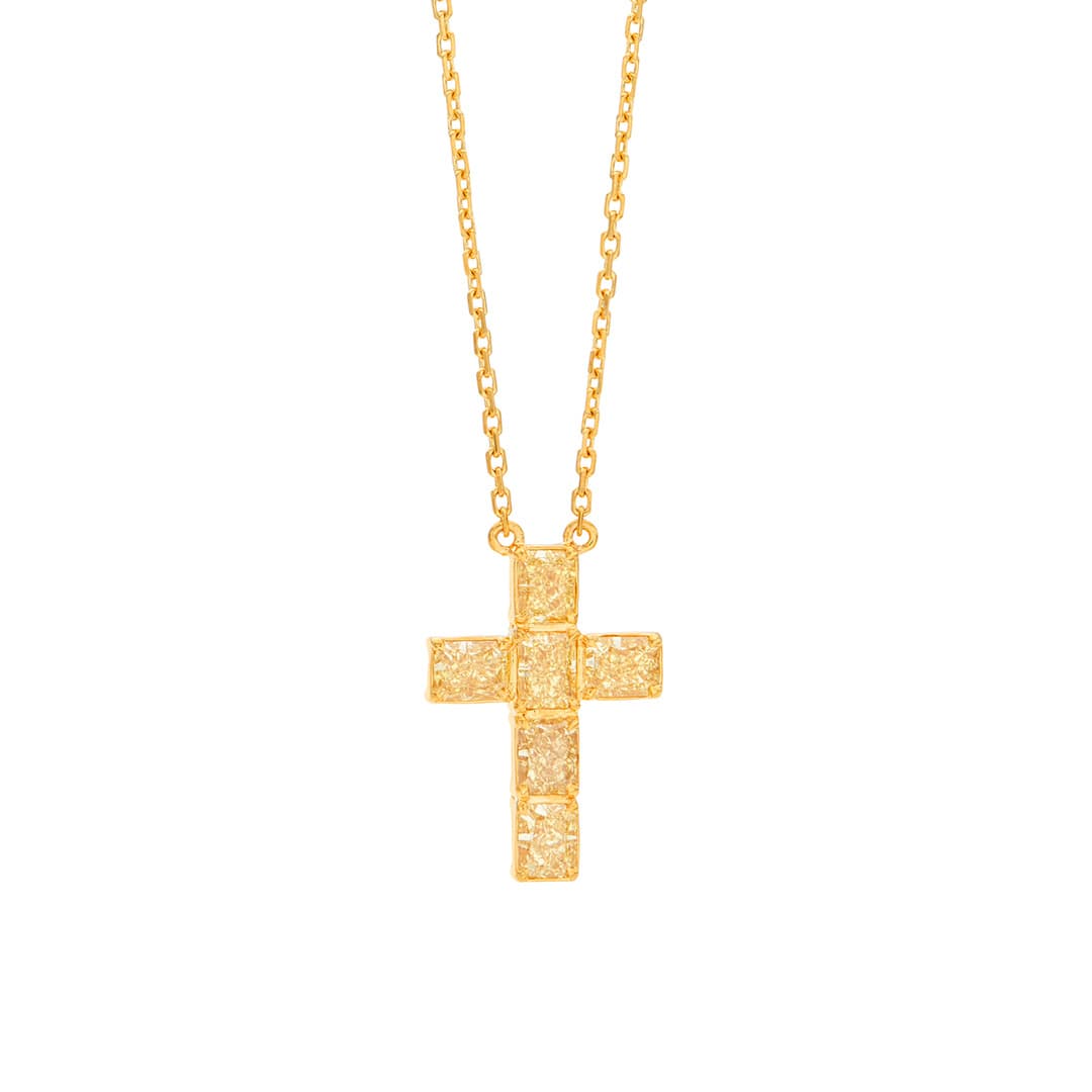 Fancy Yellow Diamond Cross Necklace 0