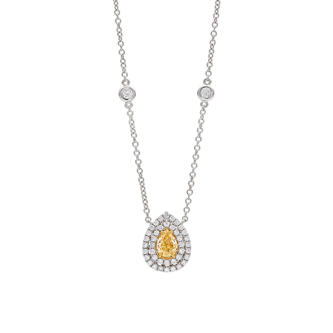 One Carat Fancy Yellow Pear Shaped Diamond Pendant Necklace