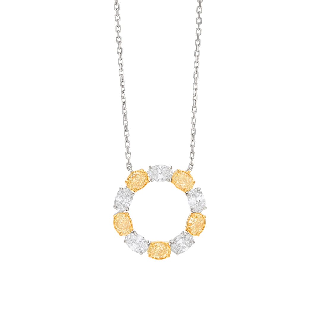 White and Yellow Diamond Circle Pendant Necklace 0