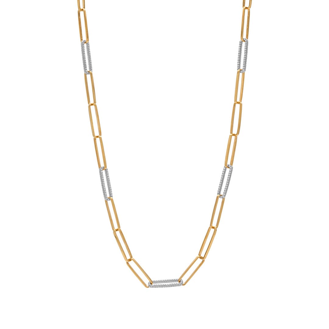 Two Tone Paperclip Link Diamond Necklace
