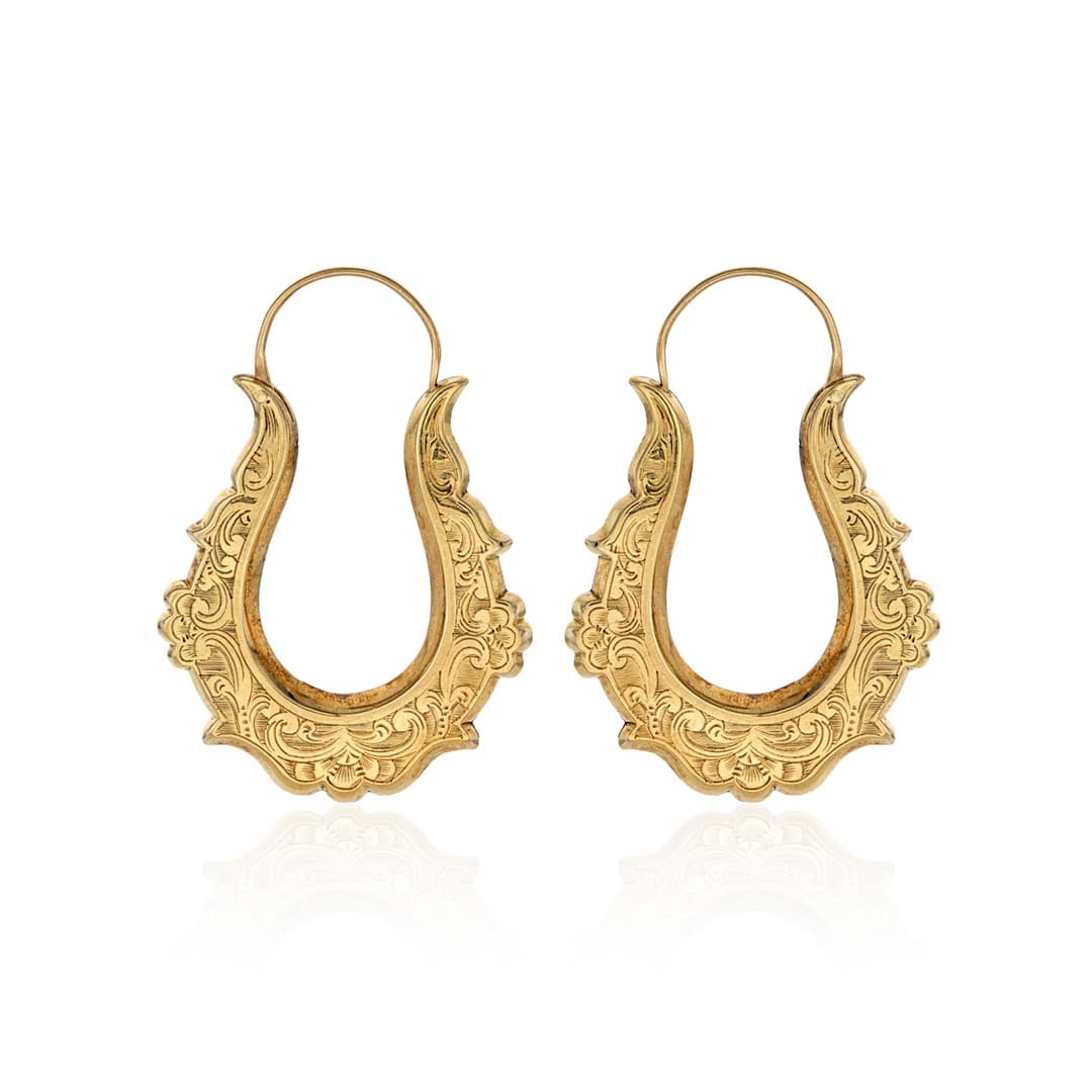 Estate Collection Yellow Gold Victorian Engraved Earrings 0