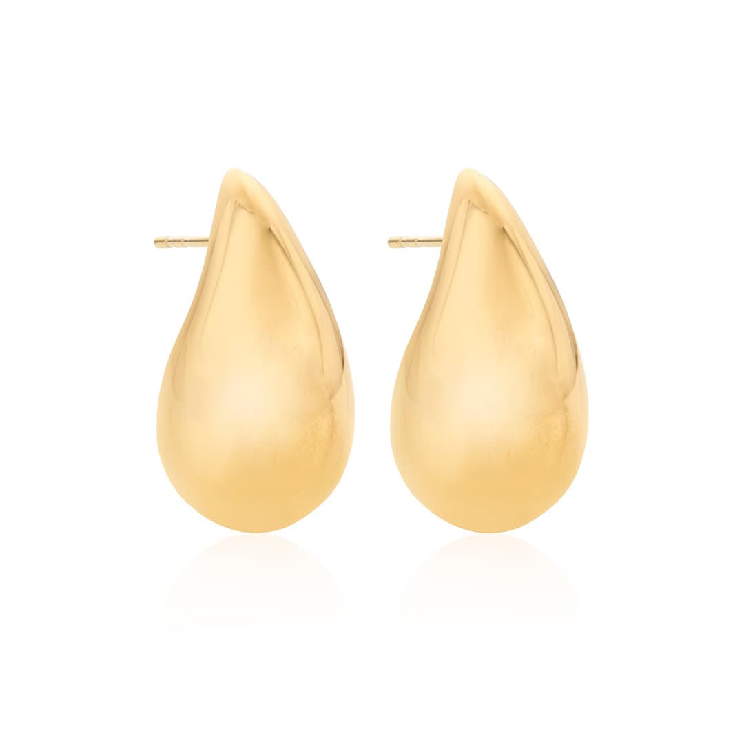 Medium Yellow Gold Puffy Teardrop Earrings 0