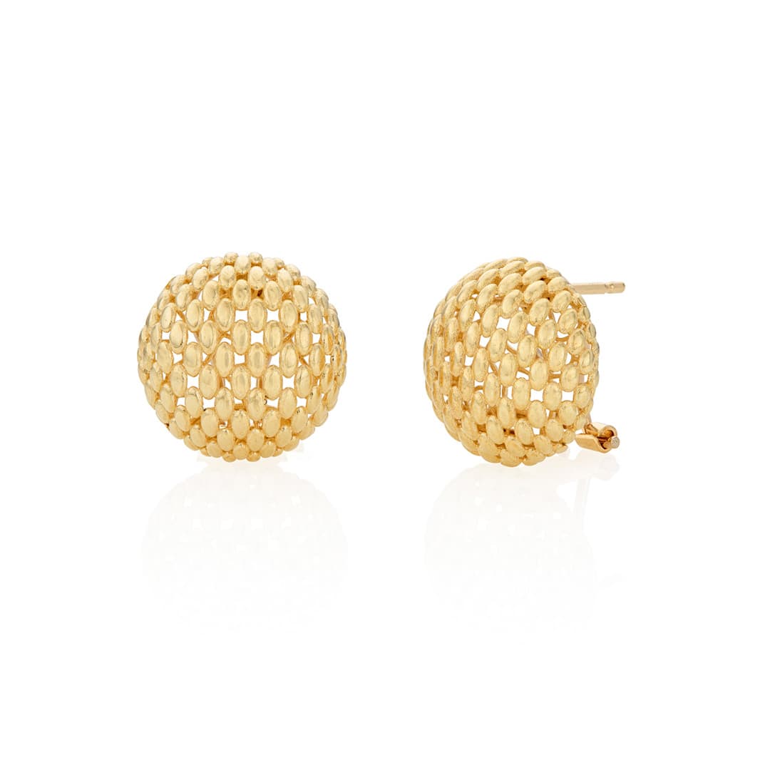 Gold Textured Round Domed Stud Earrings