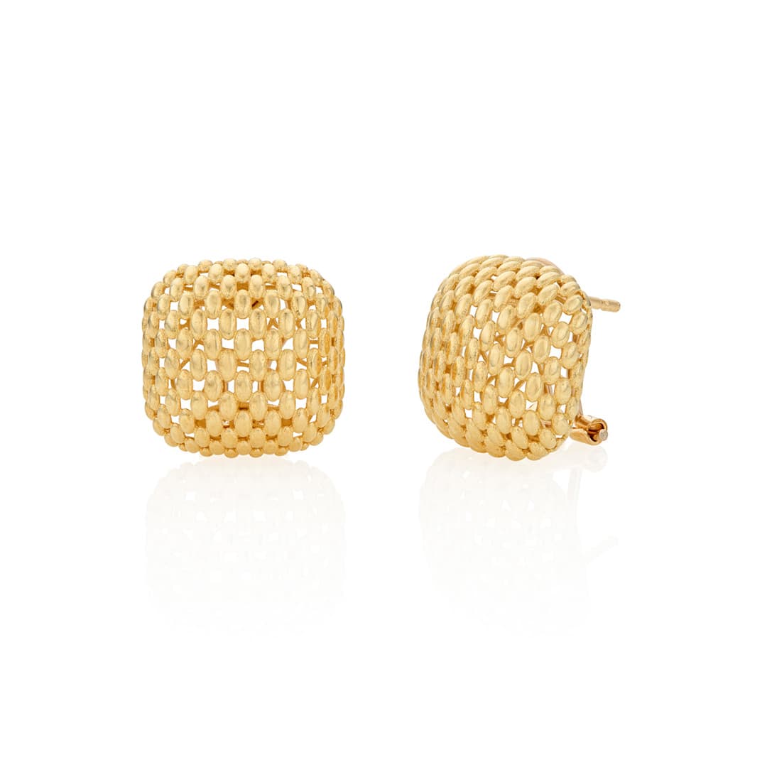 Gold Textured Square Domed Stud Earrings