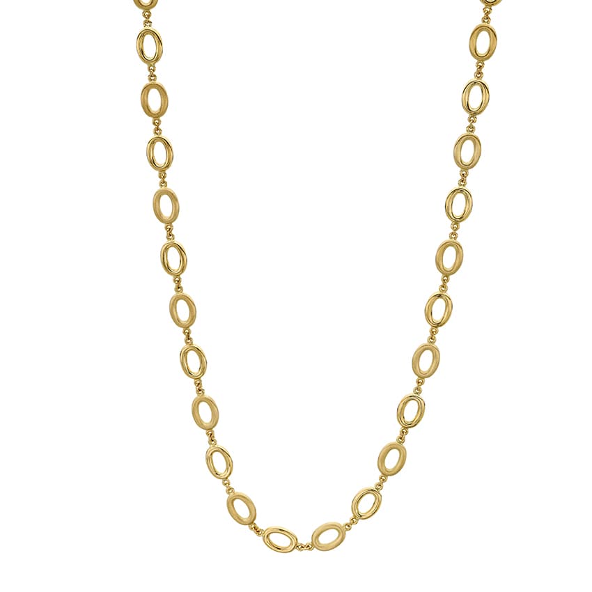 Yellow Gold Satin & Polished Open Oval Link Necklace