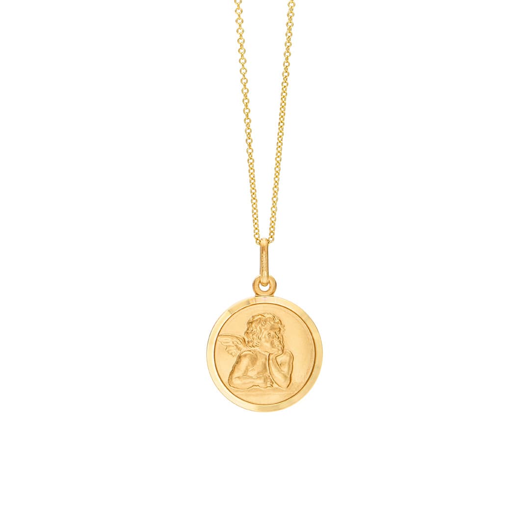Cherub Disc Pendant Necklace in Yellow Gold, 17mm 0