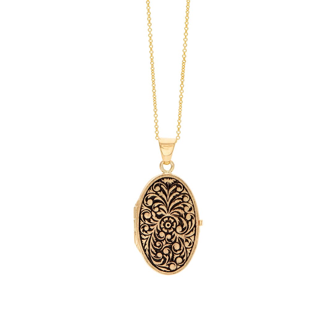 Oval Floral Yellow Gold Locket Necklace 0